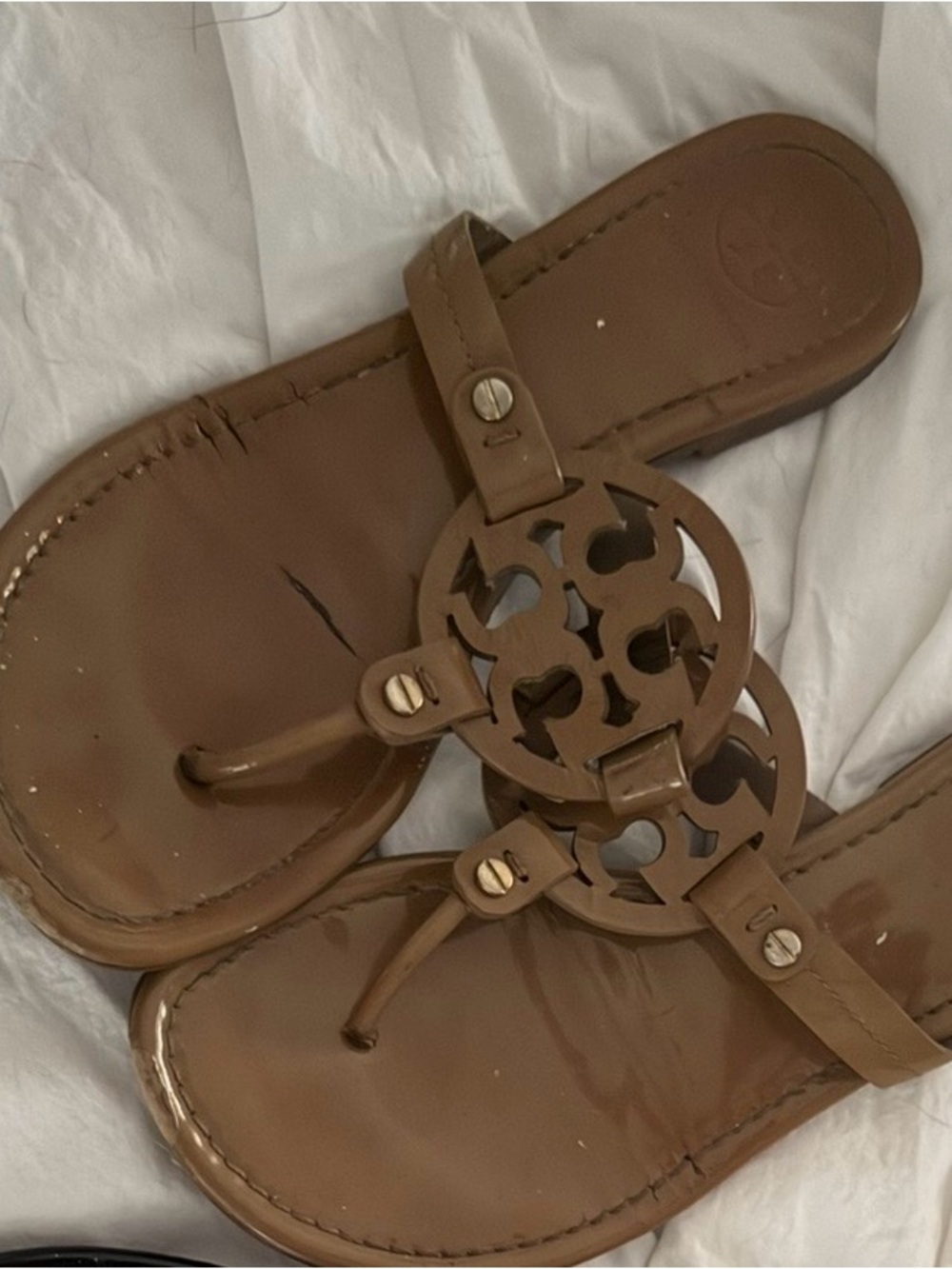 Tory Burch Brown Logo Cutout Thong Sandals